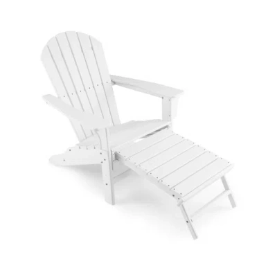 Costway Patio Hdpe Adirondack Chair With Retractable Ottoman-white In Multi
