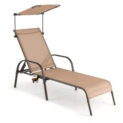 Costway Patio Heavy-duty 5-level Adjustable Chaise Lounge Chair-brown In Neutral