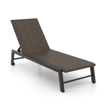 Costway Patio Pe Rattan Chaise Lounge With 5-level Backrest And Wheels-brown In Black