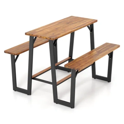 Costway Patio Picnic Table Bench Set With Acacia Wood Tabletop And Benchtop In Multi
