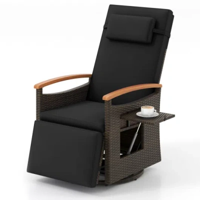 Costway Patio Rattan 360° Swivel Recliner Chair With Adjustable Backrest And Footrest-black