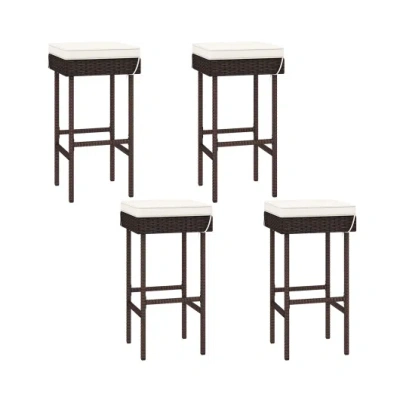 Costway Patio Rattan Barstools Set Of 2/4 With Footrest And Soft Cushions For Backyard Balcony-4 Pieces In Black