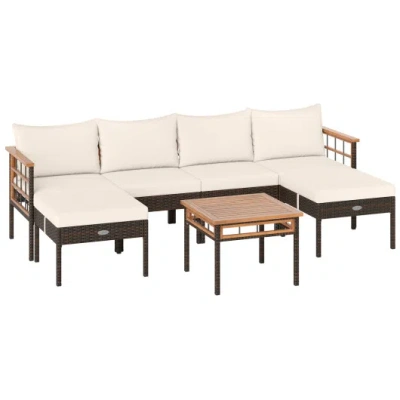 Costway Patio Rattan Chairs With Ottomans And Side Table For Backyard-white In Multi
