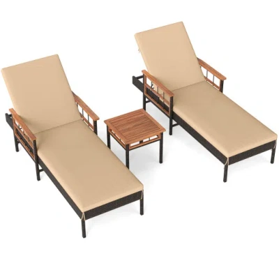Costway Patio Rattan Chaise Lounge With 4-level Adjustable Backrest-beige In Brown