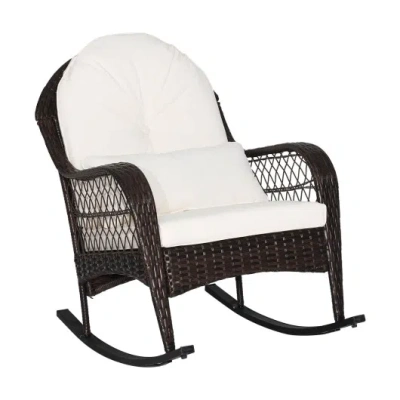 Costway Patio Rattan Rocking Chair With Seat Back Cushions And Waist Pillow-white