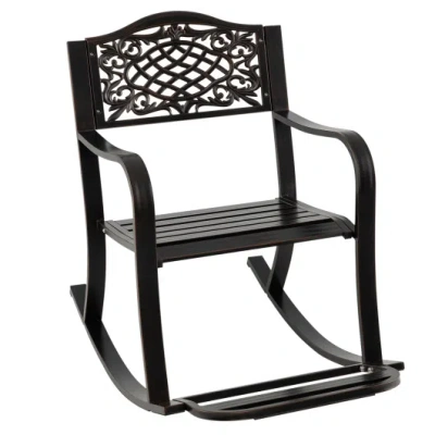 Costway Patio Rocking Chair With Footrest And Curved Armrests-brown In Black
