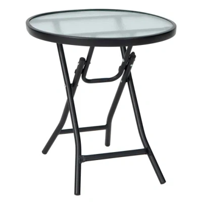 Costway Patio Side Table With Tempered Glass Tabletop In Blue
