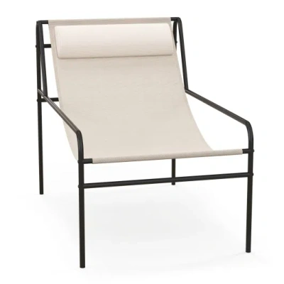 Costway Patio Sling Lounge Chair With Removable Headrest Pillow And Metal Frame-beige In Neutral