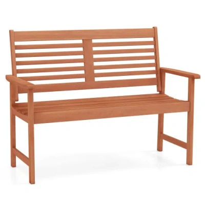 Costway Patio Solid Wood Loveseat Outdoor 2-seat Bench With Inclined Backrest And Slatted Seat In Brown