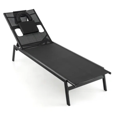 Costway Patio Sunbathing Lounge Chair 5-position Adjustable Tanning Chair-black