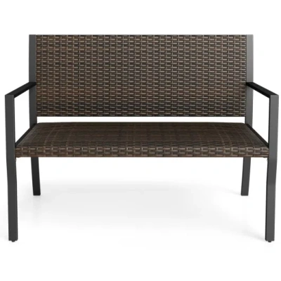 Costway Patio Sun-proof Rattan Loveseat With Soft Sponge Seat-brown