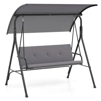 Costway Patio Swing Chair With Adjustable Canopy & Removable Cushion And Metal Stand-gray In Black
