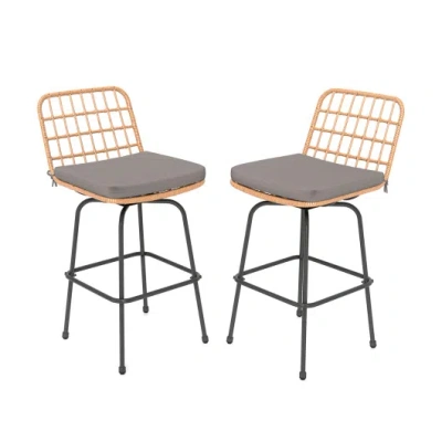 Costway Patio Swivel Barstools Set Of 2 With Soft Seat Cushions-gray In Multi