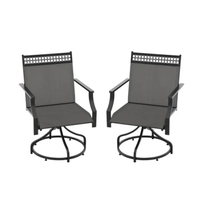Costway Patio Swivel Dining Chairs Set Of 2 With Heavy-duty Metal Frame And Armrests-gray