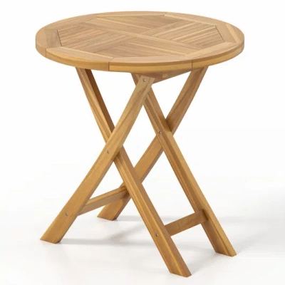 Costway Patio Teak Wood Dining Table With Slatted Tabletop And Sturdy X-shaped Frame In Brown