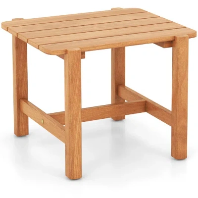 Costway Patio Teak Wood Side Table With Slatted Tabletop For Yard In Brown