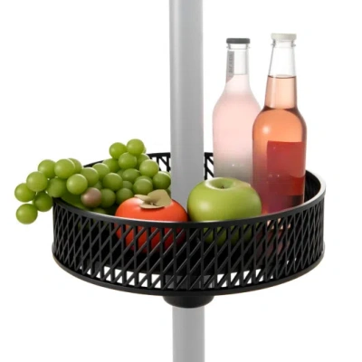 Costway Patio Umbrella Table Tray Adjustable With Storage And Umbrella Poles-black