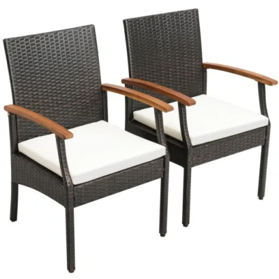 Costway Patio Wicker Chair Set Of 2 With Soft Zippered Cushion