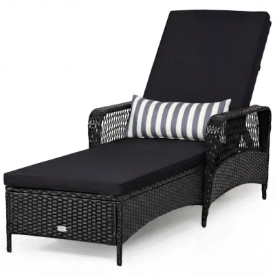 Costway Patio Wicker Chaise Lounge Chair With Pillow And Adjustable Backrest With Cushion-black