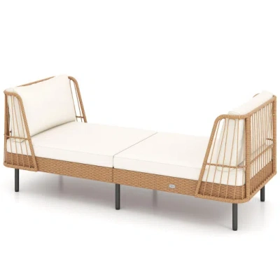 Costway Patio Wicker Daybed Outdoor Boho Rattan Loveseat Sofa With Seat And Back Cushions-white In Multi