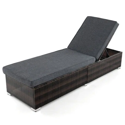 Costway Patio Wicker Lounge Chair With 4-level Backrest And Long Seat Cushion-brown