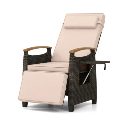 Costway Patio Wicker Recliner Chair With Adjustable Backrest And Footrest-brown In Multi