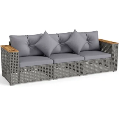 Costway Patio Wicker Sectional Furniture Set With 1 Armless And 2 Corner Sofas For Garden-gray