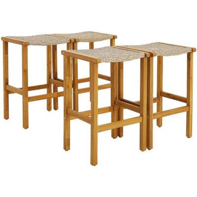 Costway Patio Wood Bar Stools Set Of 2/4-4 Pieces In Brown