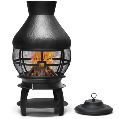 Costway Patio Wood Burning Chimneys Fireplace In Black