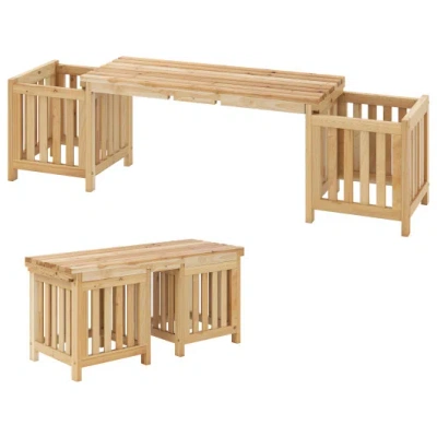 Costway Patio Wooden Bench With Planter 2 Person Patio Bench-natural In Brown