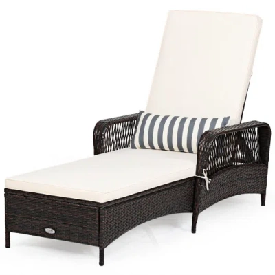 Costway Pe Rattan Chaise Lounge Chair Arm Chair Recliner Adjustable With Pillow In Multi