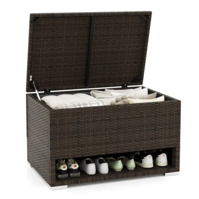 Costway Pe Rattan Storage Bin With Waterproof Liner For Patio Cushions In Multi