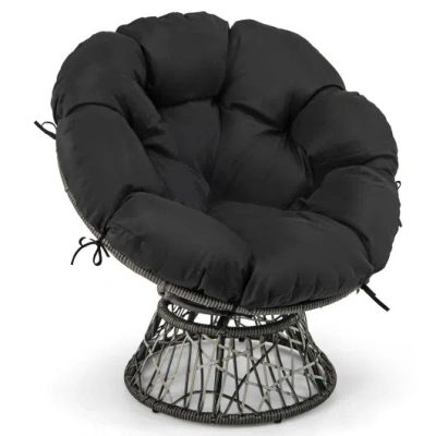 Costway Pe Wicker Papasan Chair With Thick And Removable Cushion-black