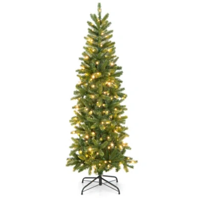 Costway Pencil Christmas Tree With 180 Warm White And Multi-color Led Lights In Green