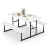 Costway Picnic Table Bench Set For 2-4 People Outdoor Rectangular Camping Dining Table-white In Multi