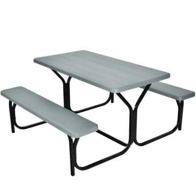 Costway Picnic Table Bench Set For Outdoor Camping -gray In Blue