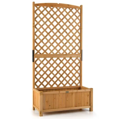 Costway Planter Raised Bed With Trellis For Plant Flower Climbing-orange In Brown