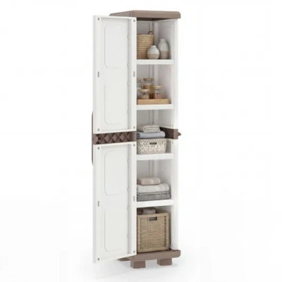 Costway Plastic Kitchen Pantry With 4 Adjustable Shelves And Single Door For Living Room And Kitchen-beige In Gray
