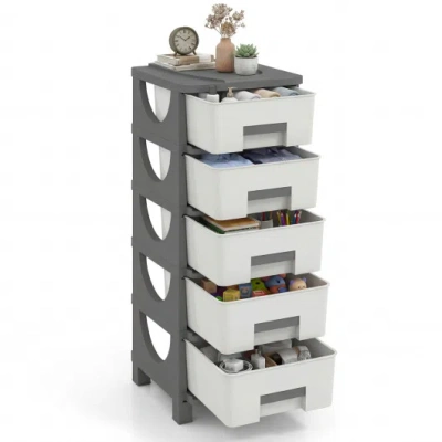 Costway Plastic Storage Organizer With Handles And Compact Drawer Cabinet Side Table For Bedroom-gray
