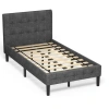 Costway Platform Bed With Button Tufted Headboard-gray In Black