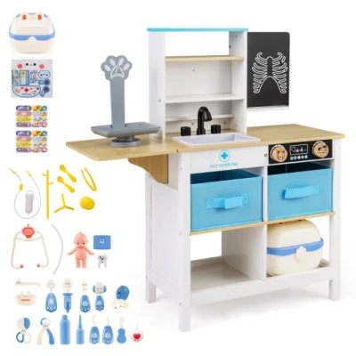 Costway Play Doctor's Office Wood Medical Center Toy Set With Blackboard-white In Multi