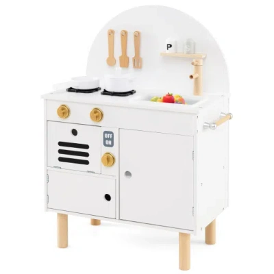 Costway Play Kitchen For Kids Wooden Kitchen Playset With Stoves Faucet Sink Microwave And Oven-white