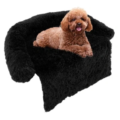 Costway Plush Calming Dog Couch Bed With Anti-slip Bottom-s In Black