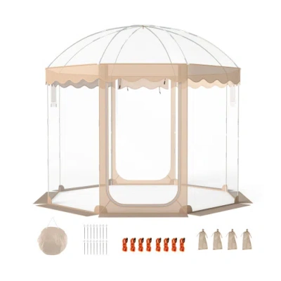 Costway Pop Up Bubble Tent 10x10 Ft For 8-10 People Weatherproof Pod With 540° Panoramic Clear Pvc In Pink