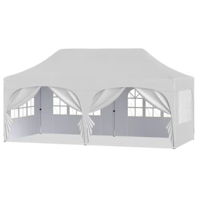 Costway Pop Up Canopy Tent With 6 Removable Sidewalls For Patio-white