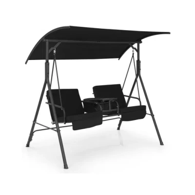 Costway Porch Swing Chair With Adjustable Canopy-black