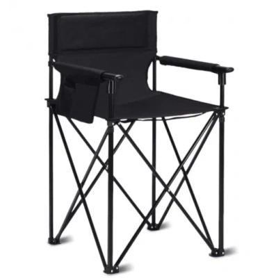 Costway Portable 38 Inch Oversized High Camping Fishing Folding Chair In Black