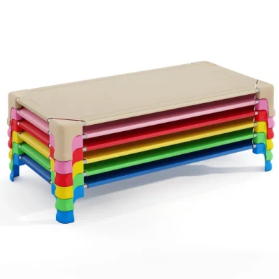 Costway Portable 6 Pack Stackable Daycare Cots Sleeping Bed For Kids 53 Inch-multicolor