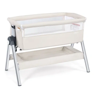 Costway Portable Baby Bedside Sleeper With Adjustable Heights And Angle In White