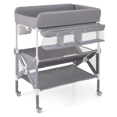 Costway Portable Baby Changing Table With Wheels And Large Storage Rack-gray
